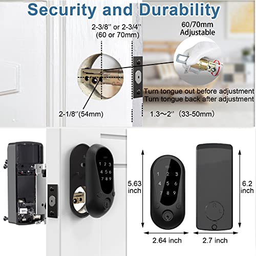Zevaway Keyless Entry Door Lock, Keypad Deadbolt Lock, Smart Front Door Lock, Auto Lock, Easy Installation, Matte Black
