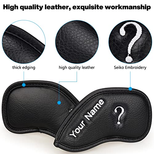 Craftsman Golf Magnetic Closure Black Leather Iron Headcover Covers Set 10pcs with No. on Both Sides for Left and Right Golfer
