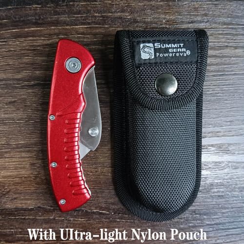 Utility Knife/Box Cutter/Electrician knife/Carpet knife Folding with Safe Lock-Back+Nylon Pouch+10 Extra SK5 Replacement Blades+10 Utility Hook Razor Blades Red