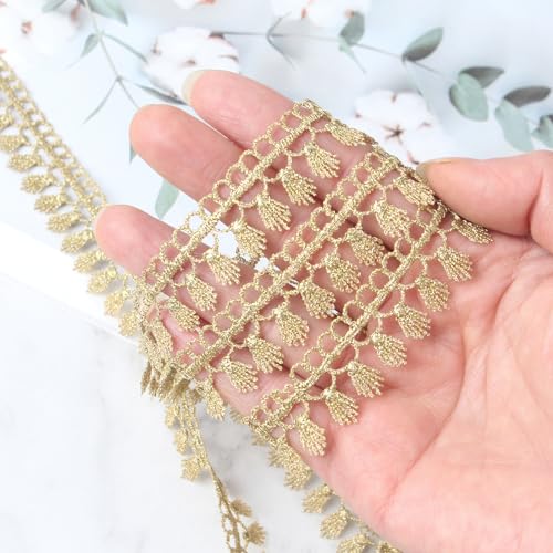 Gold Fringe Trim Tassel Lace Embroidery for Sewing DIY Craft Costume 0.78 Inch (Gold #L21 (5Yard))