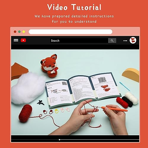 Nitlak Crochet Kit for Beginners, Crochet Starter Kit, Fox Crocheting Animals Kits with Crochet Hooks Yarn Polyester Fiber Step-by-Step Video Tutorials, Knitting Kit for Adults