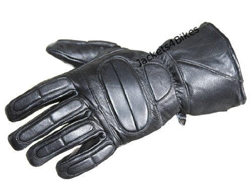 Men’s Winter Gauntlet Motorcycle Gloves, 100% Natural Sheep Leather, Thinsulate Thermal Heated Lining, Full Windproof Cold Weather Water Resistant, Reinforced Warm Biker Driving Glove Black S