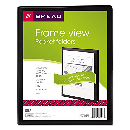 Smead Frame View Poly Two-Pocket Folder, Letter Size, Black, 5 Per Pack (87705) (Pack of 1)