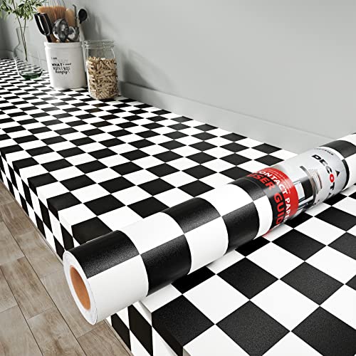 Decotalk Checkered Peel and Stick Wallpaper for Kitchen Backsplash Wall Paper Black and White Checkerboard Decor for Wall Cabinets Bathroom Removable Contact Paper Checkered Stick on Tile 120x12 Inch