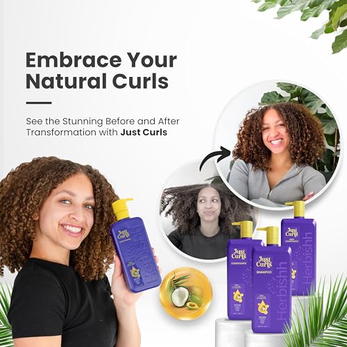 Herbishh Just Curls Vegan Shampoo and Conditioner + Deep Conditioner for Curly Hair Products Kit Enriched with Avocado & Coconut Oil for Dry Damaged, Wavy, Curly Hair Gift set for Women & Men