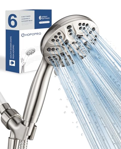 6-Mode High Pressure Handheld Shower Head Set, Consumer Reports Recommended HOPOPRO High Flow Hand Held Showerhead with 59 Inch Hose Bracket Teflon Tape Rubber Washers