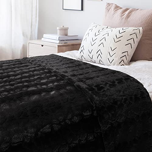TOONOW Faux Fur Luxury Throw Blanket,Double Side Soft Fluffy Shaggy Fuzzy Blanket for Couch Sofa Bed (Black, X-Large Twin Size)