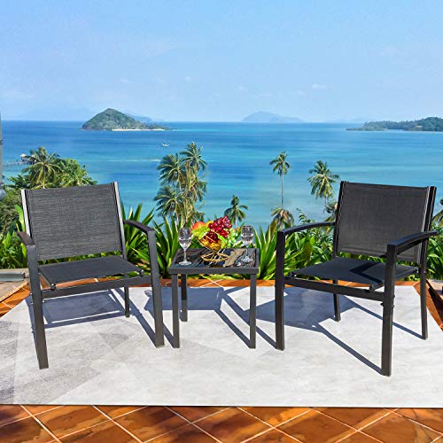 Homall 3 Pieces Furniture Outdoor Patio Conversation Bistro Set Modern Porch Lawn Chairs with Coffee Table for Home and Balcony, 1, Black
