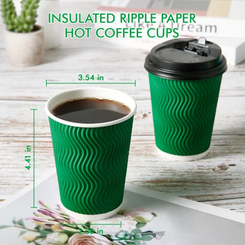 DAILYPACK 100 Count 12 OZ Coffee Cups with Lids, Insulated Ripple Wall Paper Hot Coffee Paper Cups for Hot Drinks