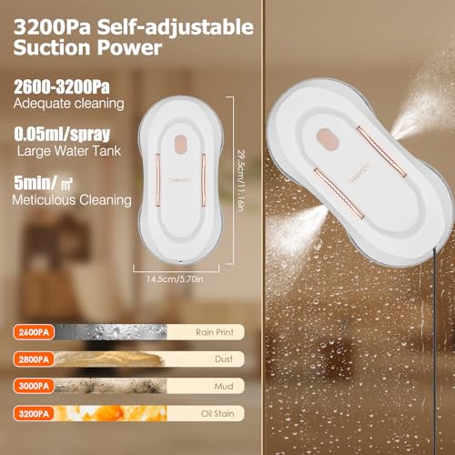CHOVERY Window Cleaner Robot with Dual Water Spray Window Cleaning Robot Window Cleaner with Automatic Water Spray Window Washer Robot Glass Cleaning Robot 3000Pa Sunction Power