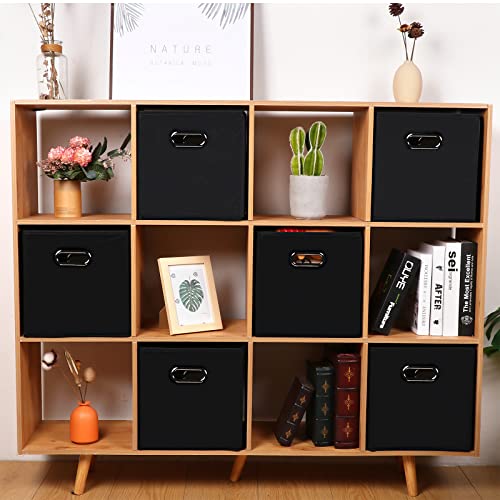 NieEnjoy Black Fabric Cubes Storage Containers ,Foldable Storage Bins Cubes Organizer Baskets with Dual Handles for Shelf Closet Set of 3,(Black)