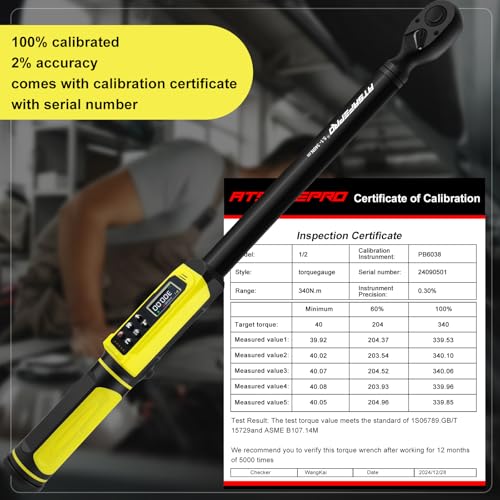 ATsafepro Digital Torque Wrench-1/2-Inch Drive & 5.1-340Nm (3.8-250.8 ft-lb), Heavy Duty Torque Wrench with Buzzer, 5 Units, ±2% Accuracy for Trucks & Machinery