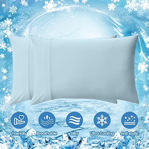 Cozy Bliss Cooling Pillowcases for Hot Sleepers, Q-Max>0.4 Standard Pillow Cases Envelope Closure for Night Sweats, Double Sided Cooling, Summer Breathable Soft for Hair Skin, Blue Pillow Covers