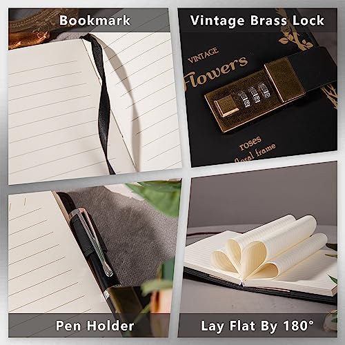 TIEFOSSI A5 Leather Journal Notebook with Combination Lock, Travel Sailor Writing Diary Personal Planner Organizers As Gift for Girls Boys Women, 7.87 X 5.51 in