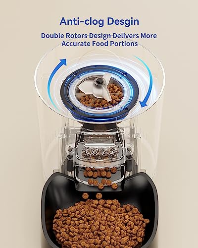 IMIPAW Automatic Cat Feeder, 3L Timer Controlled Dry Food Dispenser for Pets, 1-6 Meals Per Day, Dual Power Supply, Programmable Portion Size, Black