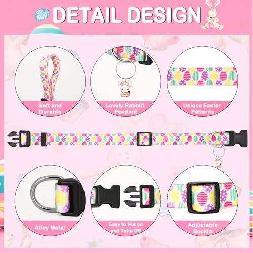 Blahhey Easter Dog Collar for Small Medium Large Dogs, Adjustable Comfortable Dog Collar with Plastic Buckle, Easter Gift for Your Dogs, Cats, Pets, Easter Egg, Rabbit Pendant