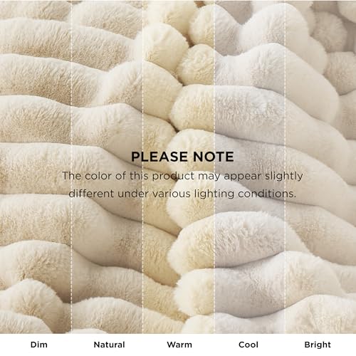 Bedsure Faux Fur Blanket, White Soft and Fluffy Blanket, Fuzzy Cozy Plush Throw Blanket for Couch, Sofa and Bed, Thick and Warm Blanket, Luxury Decorative Blanket 50x70 inches