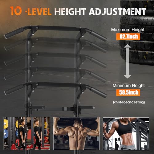 SogesHome Power Tower Pull Up Bar and Dip Station Adjustable Height Dip Stand Multi-Functional Strength Training Fitness Workout Station, Black