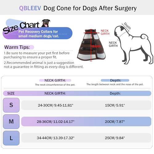 QBLEEV Dog Cone Collar, Soft Dog Cone Breathable Dog Cone for Dogs After Surgery Small Dog Cone Alternative Adjustable Protective Dog Recovery Collar Pet Neck Cone Plastic Elizabethan Collar S