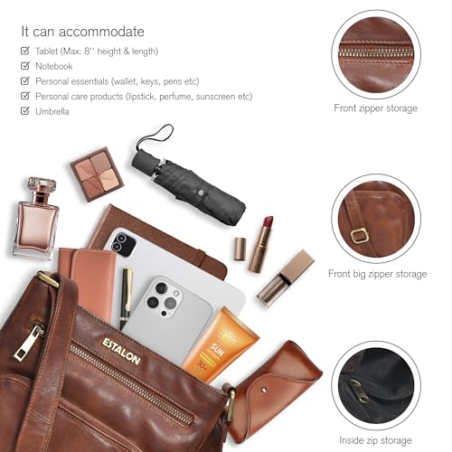 ESTALON Women's Real Leather Crossbody Purse With Adjustable Sling Strap - Medium Size Crossover Shoulder Hand Bag