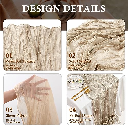 BESBESME 10 Pieces Cheese Cloth Table Runner,Large Gauze Mustard Yellow Table Runner 10ft Cheesecloth Table Cloth for Wedding Party Bridal Shower Boho Table Decor 35x120 Inch