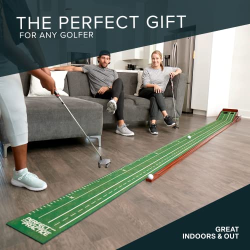 PERFECT PRACTICE XL Putting Mat – 15.5 ft Indoor Golf Putting Green w/ 2 Holes - Putting Matt for Indoors and Outdoors Practice - Golf Training Aid for Home - Golf Accessories and Gifts for Men