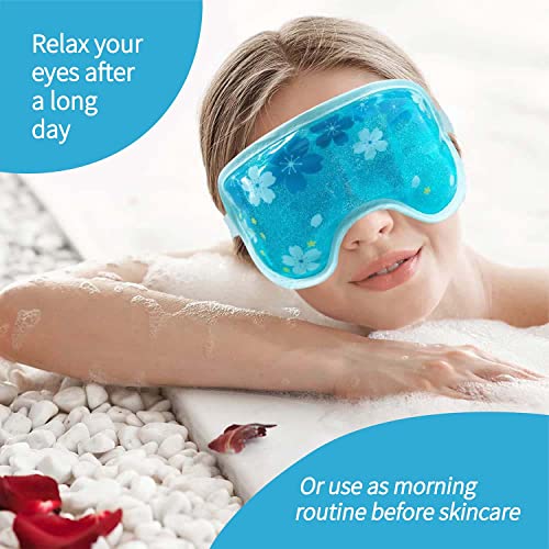 Ice Eye Mask Gel Cooling Eye Mask Reusable Cold Eye Mask for Puffy Eyes, Eye Ice Pack Eye Mask with Soft Plush Backing for Dark Circles, Migraine, Stress Relief (1PCS,Blue)
