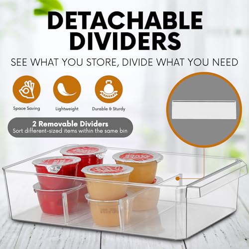 Clear Large Plastic Storage Bins with Removable Dividers, Pantry Organizers and Storage Containers Fridge Organizer Bin for Organizing Kitchen Under Sink Bathroom Refrigerator Organization Freezer