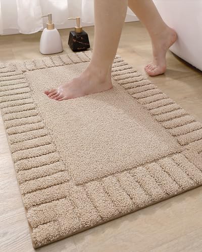 DEXI Bathroom Rugs 16"x24", Non Slip Bath Mats for Bathroom Floor, Ultra Soft and Absorbent Bath Rug Shower Carpet, Machine Washable, Beige
