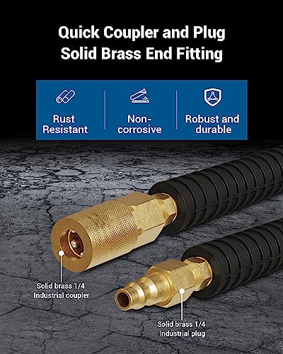 DEWENWILS Hybrid Air Hose 1/4 Inch by 6FT 300 PSI, Heavy Duty Air Compressor Hose with 1/4" Industrial Quick Coupler Fittings, Flexible and Kink Resistant Air Hose (Blue)