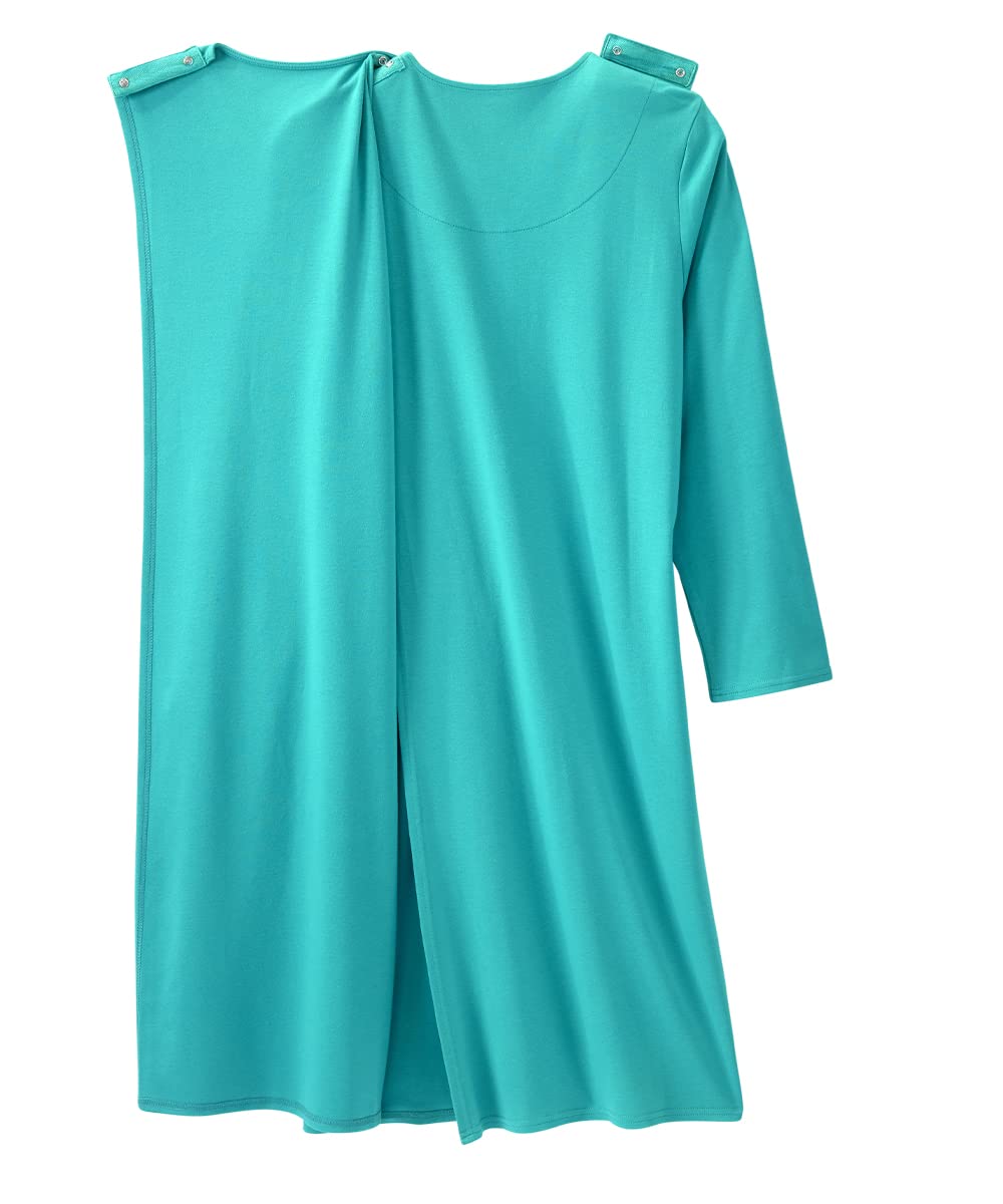 Silverts Hospital Gowns for Women Open Back, Night Gowns for Elderly Women, Adaptive Clothing for Seniors, Hospice Care Supplies, Hospital Robe, Old Lady Dress - Teal Blue LGE