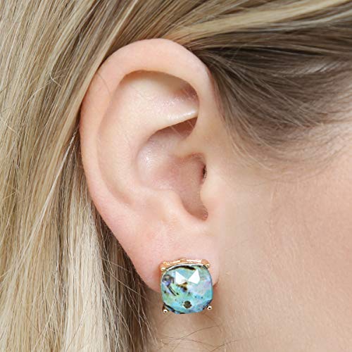 Faceted Jewel Statement Stud Earrings - Lightweight Square Cushion Cut Post Ear Studs for Women (Plaid Red 2)