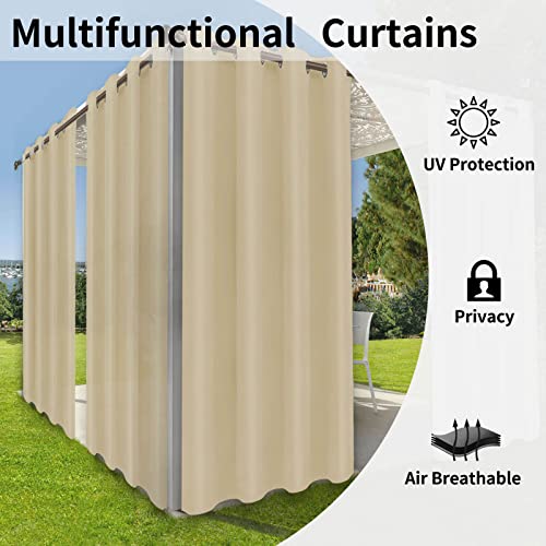 OutdoorLines Waterproof Indoor Outdoor Curtains for Patio–Privacy Sun Blocking Grommet Curtain Panel Weatherproof, UV Resistant Curtains for Gazebo, Front Porch, Pergola Beige 150W x 95L Inch 1 Panel
