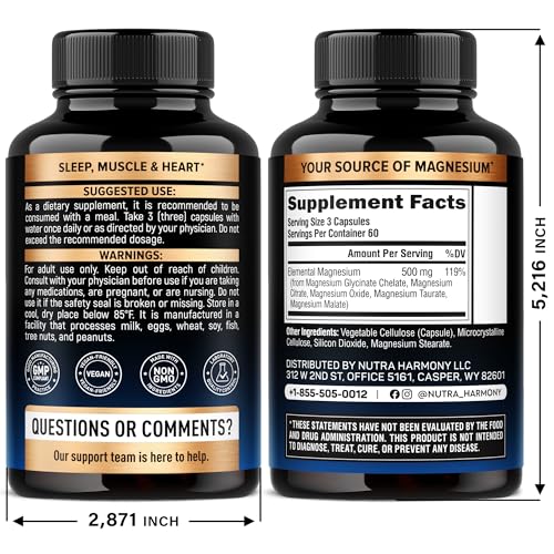 Magnesium Supplement - 5 in 1 Complex | Glycinate | Citrate | Malate | Taurate | Oxide - Made in USA - Stress, Muscle & Heart Support - Vegan, Natural, Non-GMO - 180 Capsules, 2 Month Supply