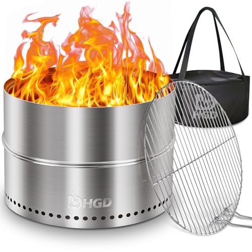 HGD 20 inch Smokeless Firepit Outdoor, Portable Smokeless Fire Pit for Camping with Travel Bag, Stainless Steel Wood Burning Stove for Backyard & Patio, Easy Setup & Compact Storage