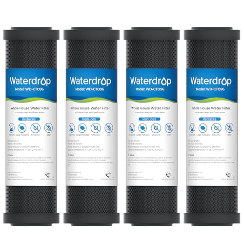 Waterdrop 2.5" x 10" Whole House CTO Carbon Water Filter Cartridge, 1 Micron Carbon Sediment Water Filter Replacement for DuPont® WFPFC8002, Culligan® D-10A, CBC-10, GE® FXWTC, GXWH20T, Pack of 4