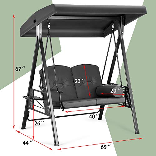 Pamapic Outdoor Patio Swing Chair with Weather Resistant Steel Frame, Adjustable Canopy,Removable Cushion and Pillow for Backyard, Garden, Porch,Poolside, Balcony-2-Seat (Gray)