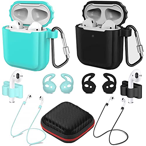 meiyasy Case Cover is Compatible with Apple Airpods Pro, with Carabiner, 2 Pack Protective Silicone Cover Accessories for Airpods Pro Case (Black and Red)