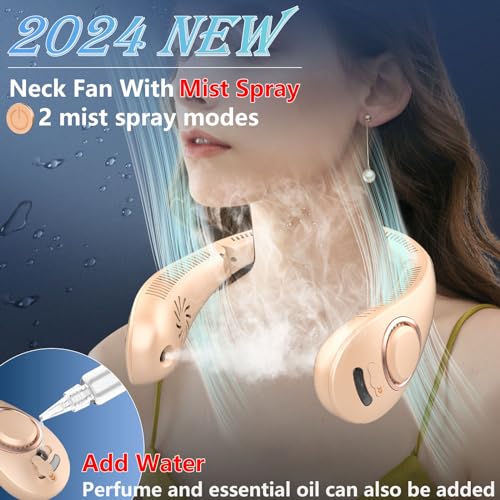 OVIFM Portable Neck Fan-Misting Fan Portable Folding Cooling Fan for Your Neck,Wireless Mini Headphone Personal Neck Fan,Rechargeable Battery Operated Festival s for Women Men Adults Kids Dad Mom