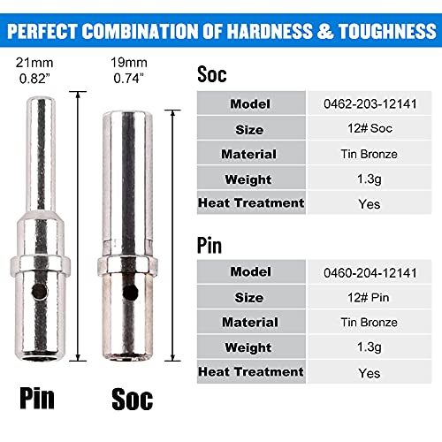 JRready ST6257 DTP Solid Barrel Size 12 Contacts DTP Connector Terminal KIT 20 PCS Male Pins 0460-204-12141 and 20 PCS Female Sockets 0462-203-12141 for Wire Size 12 to 14 awg