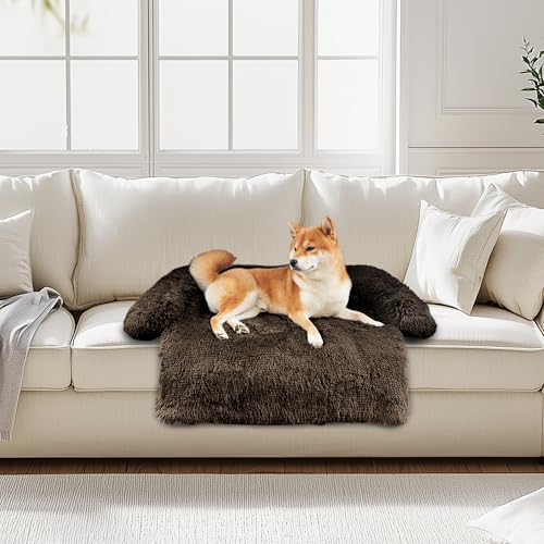 Codi Dog Bed for Couch - Calming Dog Beds for Medium Dogs, Fluffy Plush Bed for Furniture Protector, Anti Anxiety Dog Bed with Removable Washable Cover for Dogs and Cats, Ash Grey, 35x31x5 inches