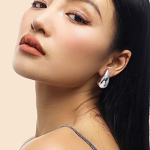 Sterling Silver Earring Dupes Chunky Silver Hoop Earrings for Women Teen Girls Trendy Hypoallergenic Stud Post Drop Earrings Jewelry