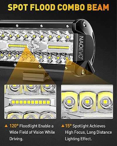 NAOEVO 7 Inch LED Light Bar, 480W 48,000LM Offroad Fog/Driving Lights LED Tractor Lights with Spot Flood Combo Beam, Waterproof LED Work Lights for Truck Boat ATV UTV, 4 Pcs (White)