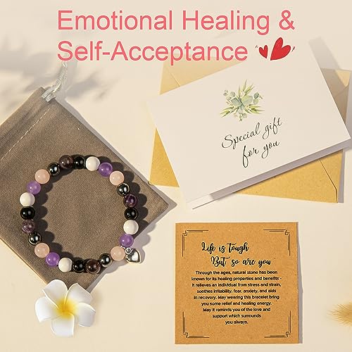 ZOKCC Cheer Up Gifts Bracelets for Women Healing Natural Stone Bracelets - Get Well Soon Inspirational Gifts for Women Best Friends Sister Friendship Bestie Coworker (H- REMINDER- KING STONE)