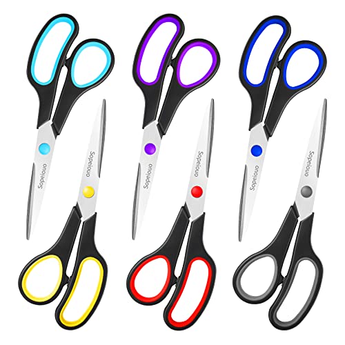 Scissors Set of 6-Pack, 8" Scissors All Purpose Comfort-Grip Handles Sharp Scissors for Office Home School Craft Sewing Fabric Supplies, High/Middle School Student Teacher Scissor (6 pack Pastel)