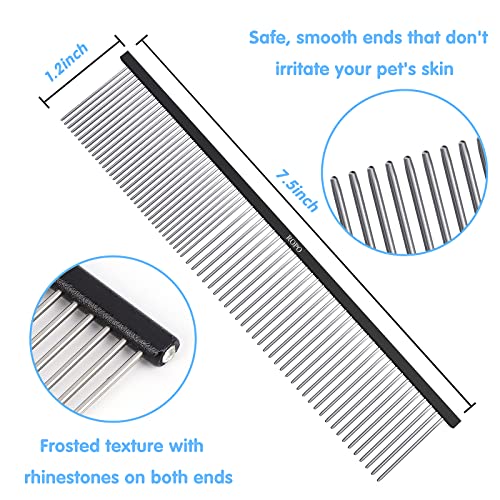 ROPO Dog Comb Tool for Removing Matted Fur - Pet Dematting Comb with Rounded Teeth and Non-Slip Grip Handle - Prevents Knots and Mats for Long and Short Haired Pets (Square handle, Black)