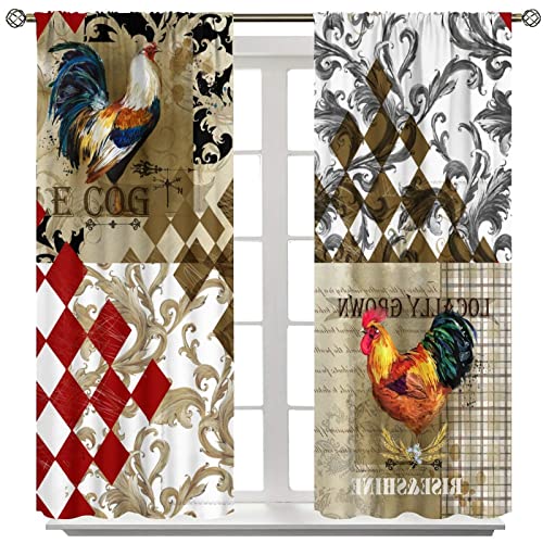 Rooster Curtains, Farm Chicken Vintage Country Animal Rooster Bossippia Farmhouse, Kitchen Cafe Living Room Blackout Curtains42x54in