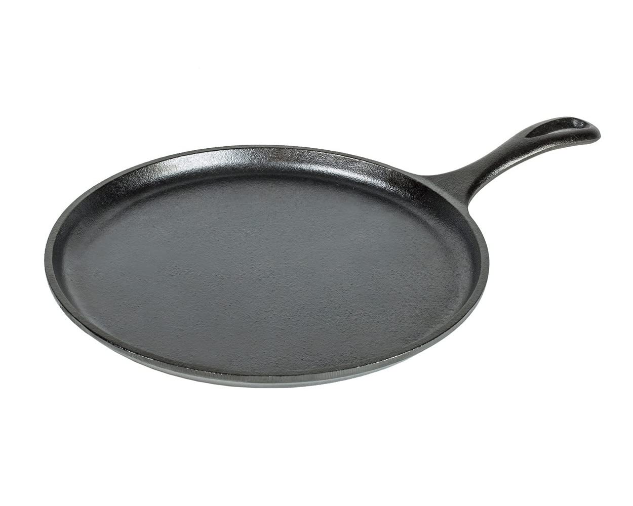 Lodge Cast Iron Round Griddle with Red Silicone Hot Handle Holder, 10.5-inch