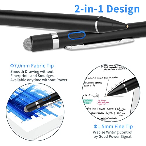 Evach Active Stylus Digital Pen with Ultra Fine Tip Stylus for iPad iPhone Samsung Tablets, Compatible with Apple Pen,Stylus Pen for iPad Pro, Black