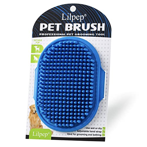Dog Bath Brush Dog Grooming Brush, Lilpep Pet Shampoo Bath Brush Soothing Massage Rubber Comb with Adjustable Ring Handle for Long Short Haired Dogs and Cats